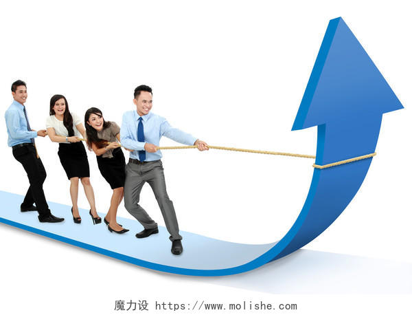 商务人物拔河蓝色箭头曲线箭头增长努力团队执行力执行力激励指标提升提升箭头提升